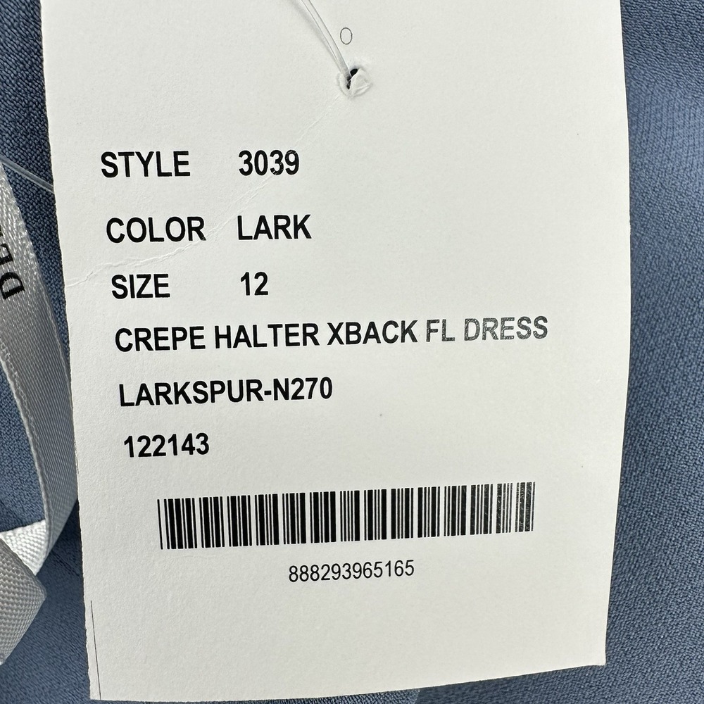 NWT Dessy Collection Larkspur Crepe Halter X-Back Bridesmaida Gown Dress 12 $265 - Picture 5 of 12
